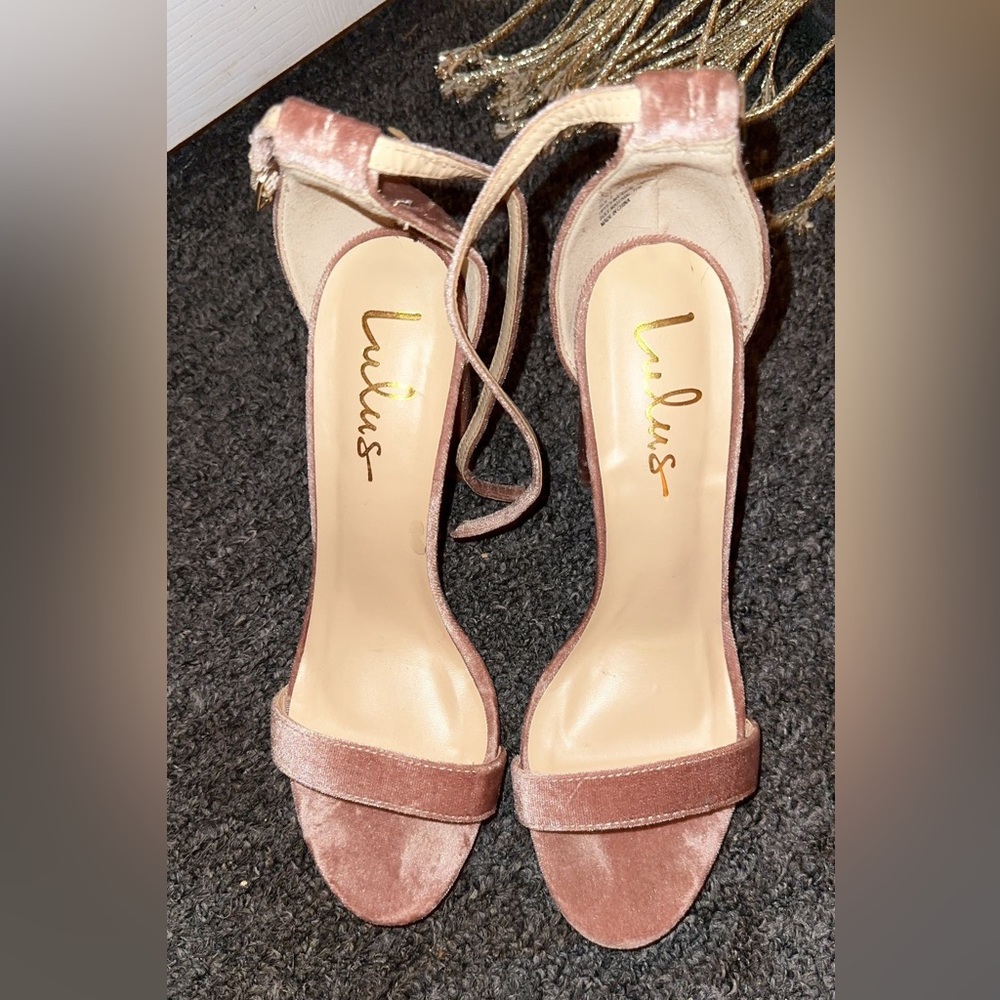 Lulus Mauve Velvet Ankle Strap Heels size 9